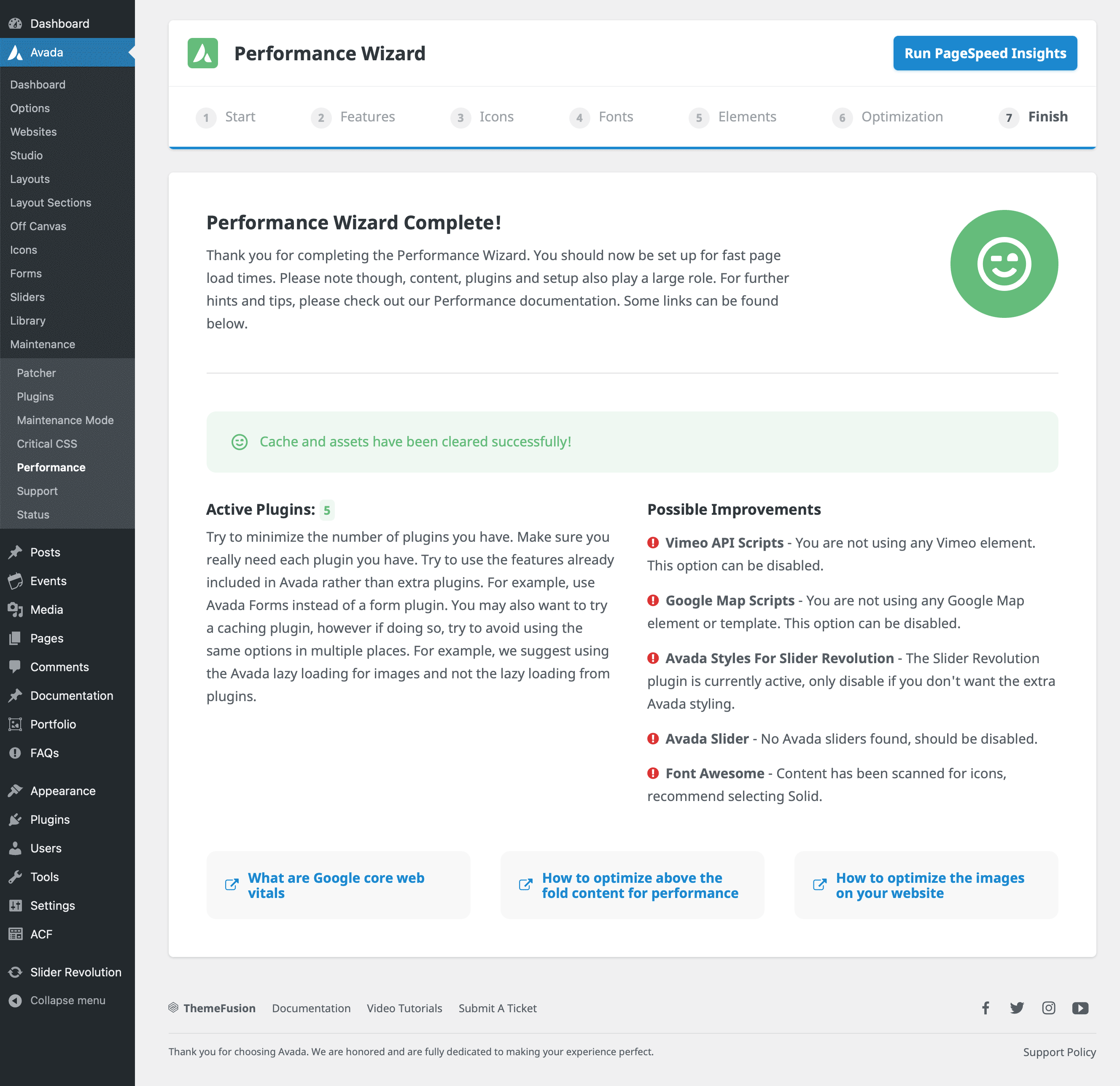 Avada Performance Wizard Step 7
